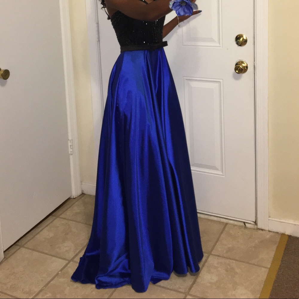 Royal Blue and Bedazzled Black Prom Dress